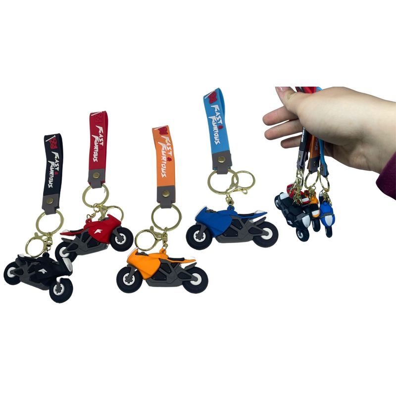 MAZUGI - Llavero en forma de motocicleta de goma X1 unidad, 4 colores