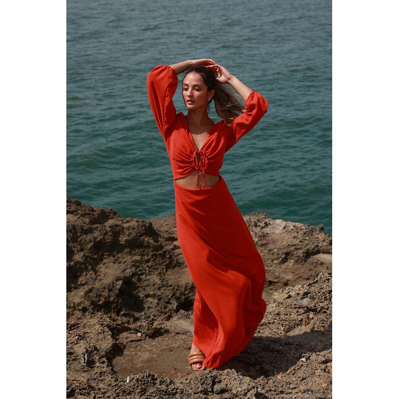 MERCEDES CAMPUZANO - Vestido Largo Angelina Mercedes Campuzano de Mujer Terracota