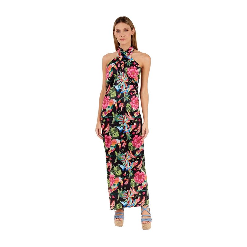 MERCEDES CAMPUZANO - Vestido Largo Tropico Estampado Negro