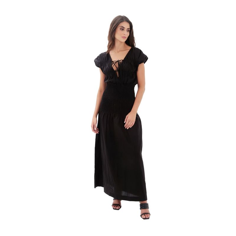 MERCEDES CAMPUZANO - Vestido Largo Carlota Mercedes Campuzano de Mujer Negro