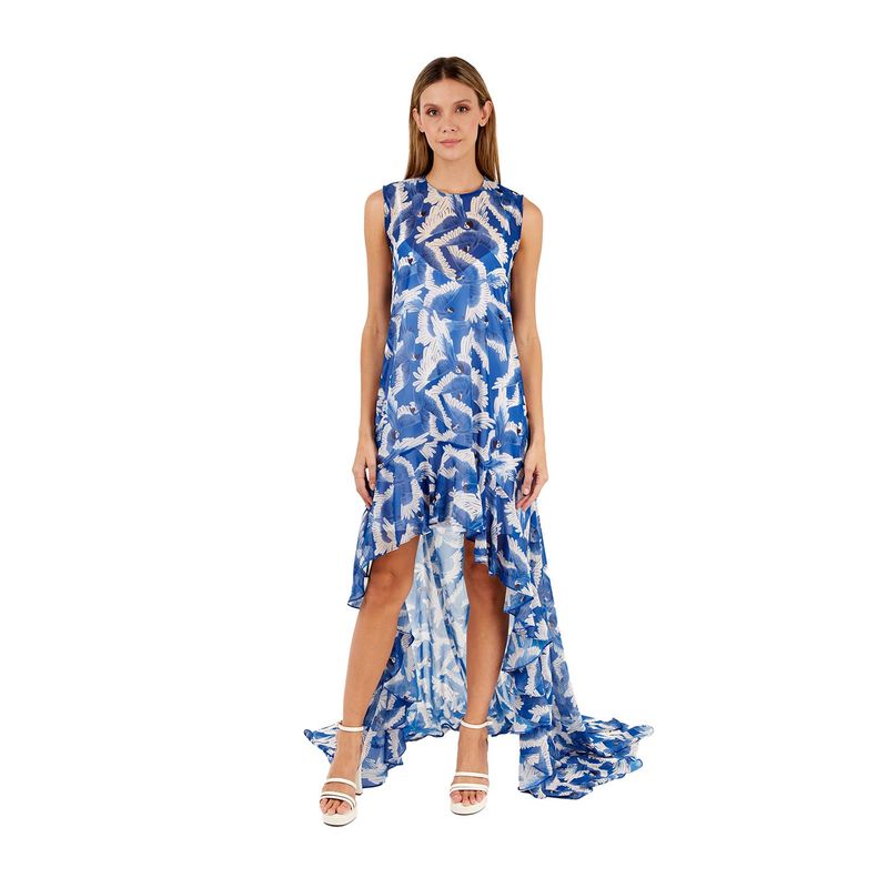 MERCEDES CAMPUZANO - Vestido Largo Aviva Estampado Azul