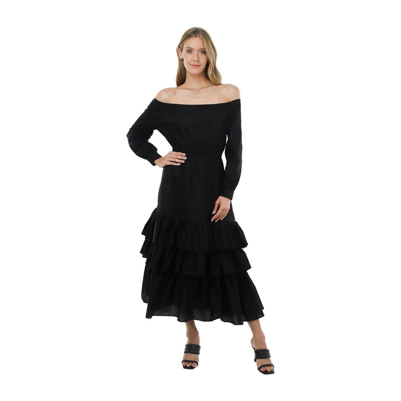 MERCEDES CAMPUZANO - Vestido Largo Sunflower Mercedes Campuzano de Mujer Negro