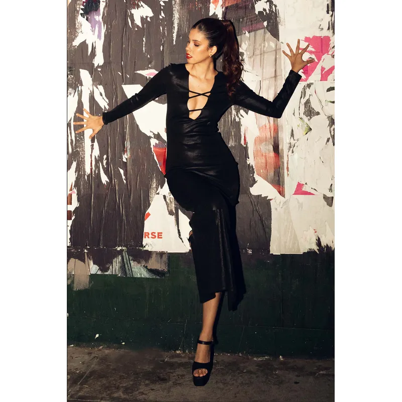 MERCEDES CAMPUZANO - Vestido Largo Cielo Nocturno Mercedes Campuzano de Mujer Negro