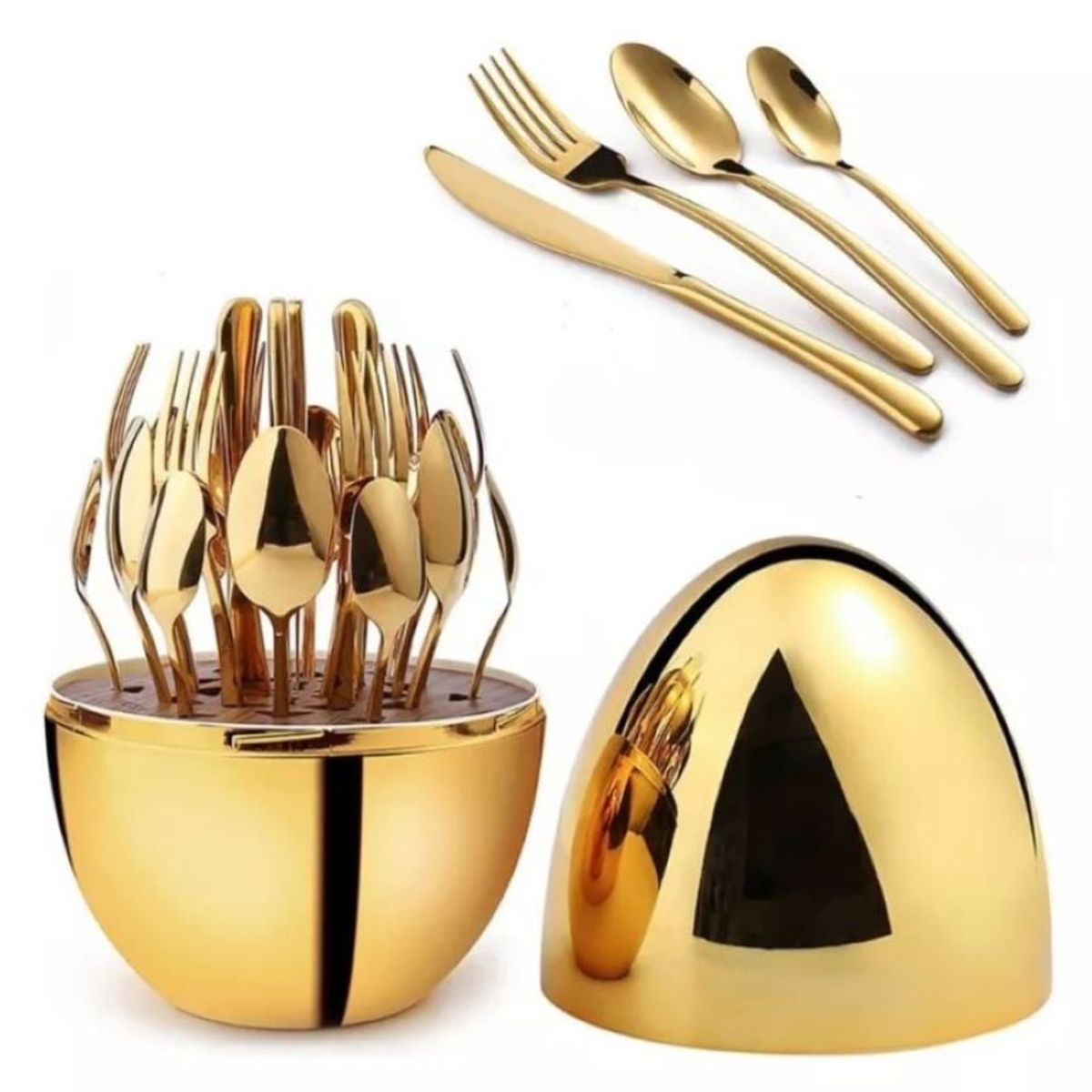 ZHOPI CO - Juego De Cubiertos 24pcs Acero Inoxidable Estuche Dorado