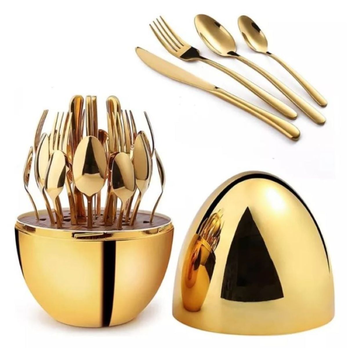 ZHOPI CO - Juego De Cubiertos 24pcs Acero Inoxidable Estuche Dorado