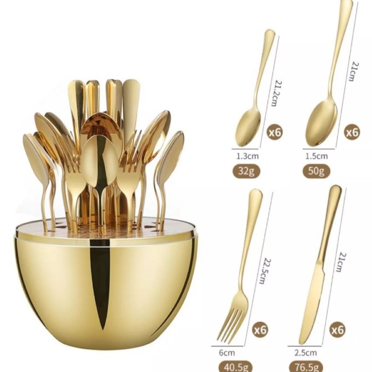 ZHOPI CO - Juego De Cubiertos 24pcs Acero Inoxidable Estuche Dorado