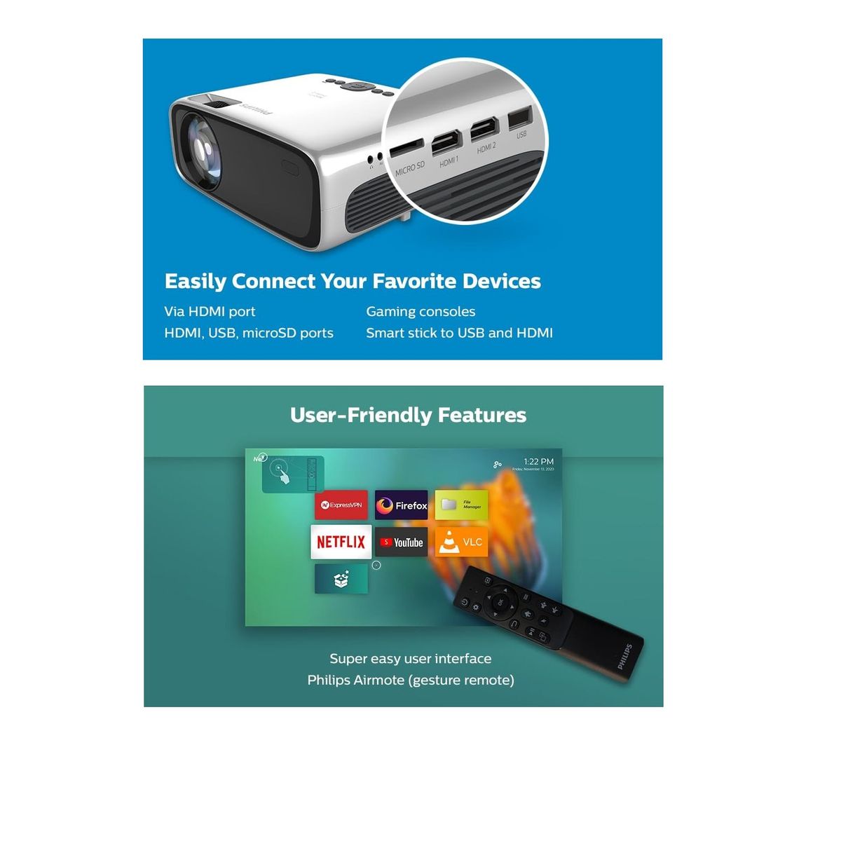 PHILIPS - Proyector Philips NeoPix Prime 2 True HD aplicaciones Reproductor