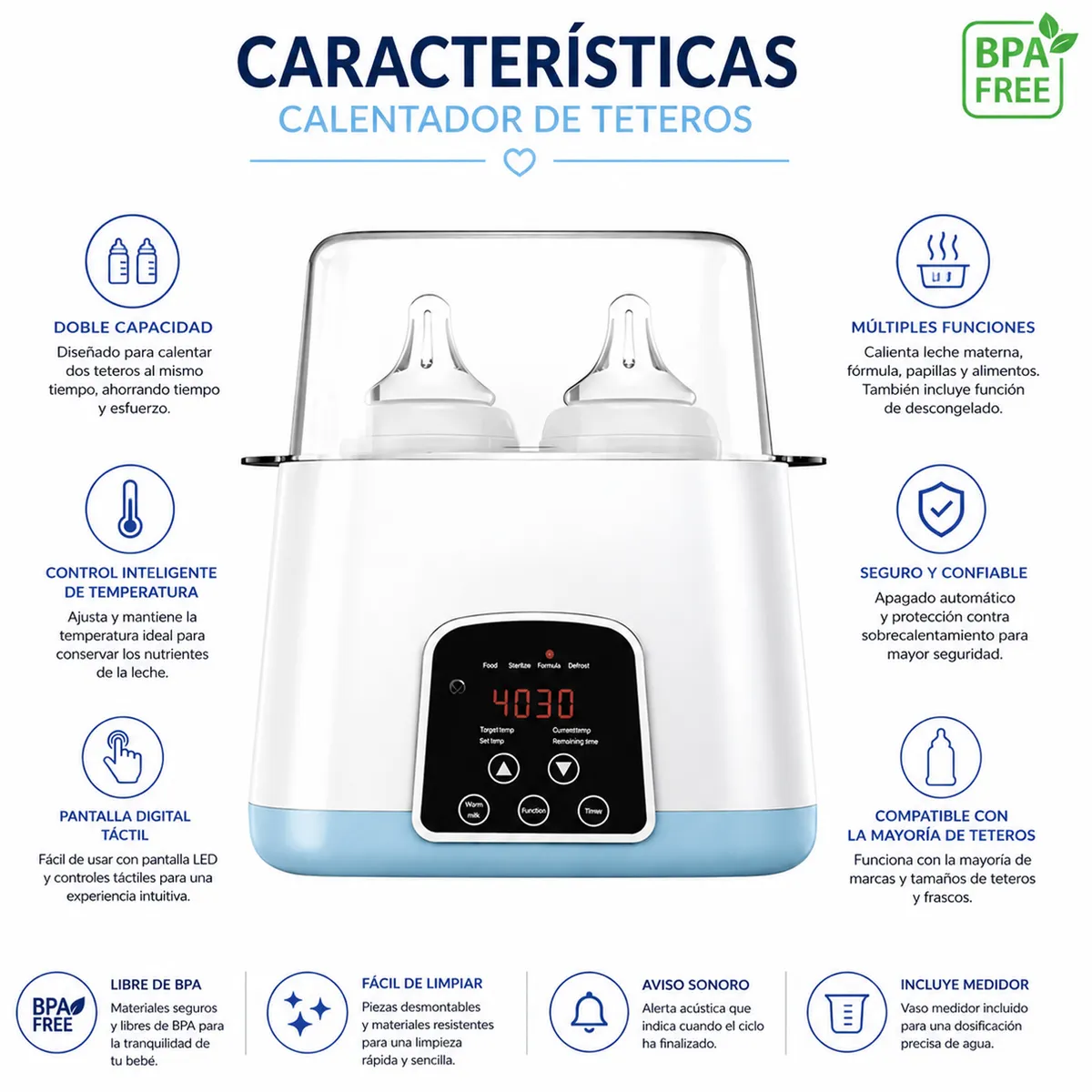 ONE PIXEL - Esterilizador Calentador De Teteros Accesorios 5 en 1 Digital A Vapor