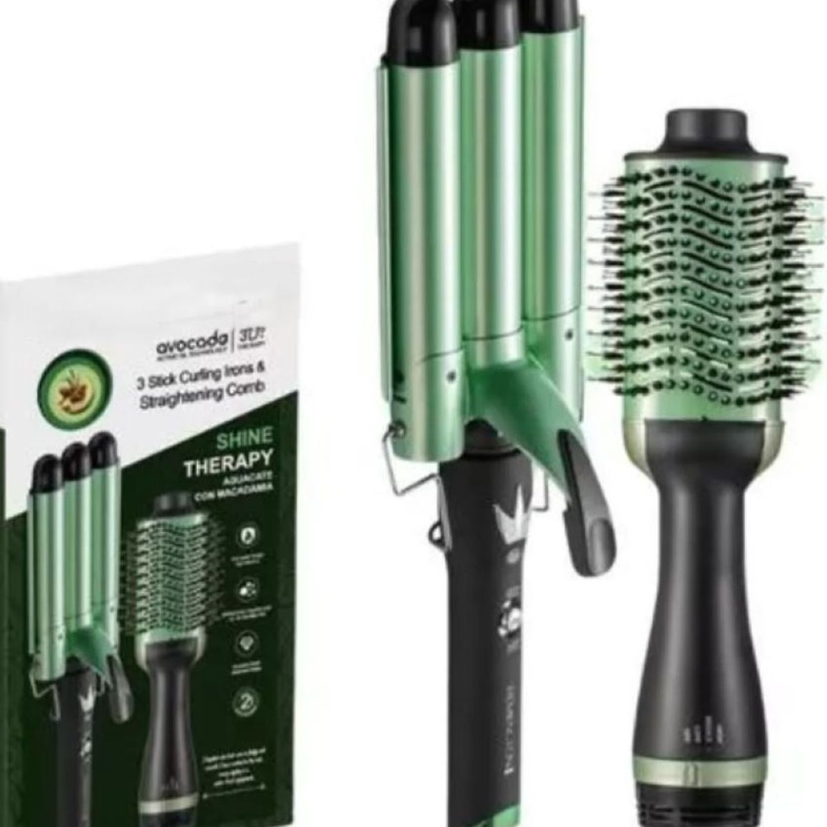 LEMMAN - Combo Cepillo Secador Aguacate Y Pinza Rizador Tres Tubos