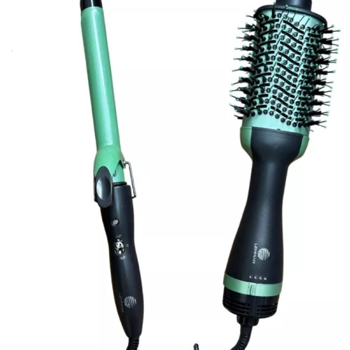 LEMMAN - Combo Cepillo Secador Para Cabello Y Pinza Rizadora Aguacate