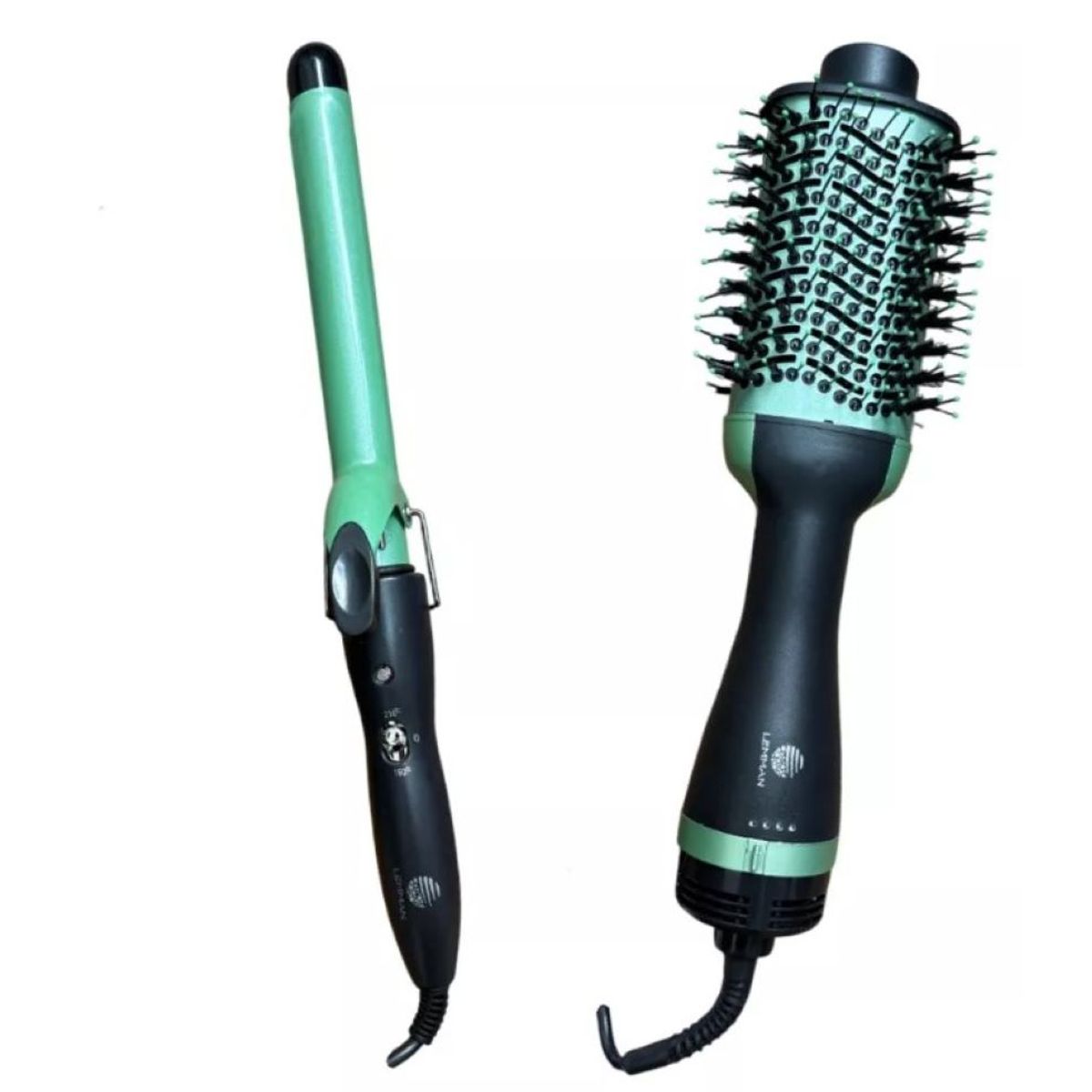 LEMMAN - Combo Cepillo Secador Para Cabello Y Pinza Rizadora Aguacate