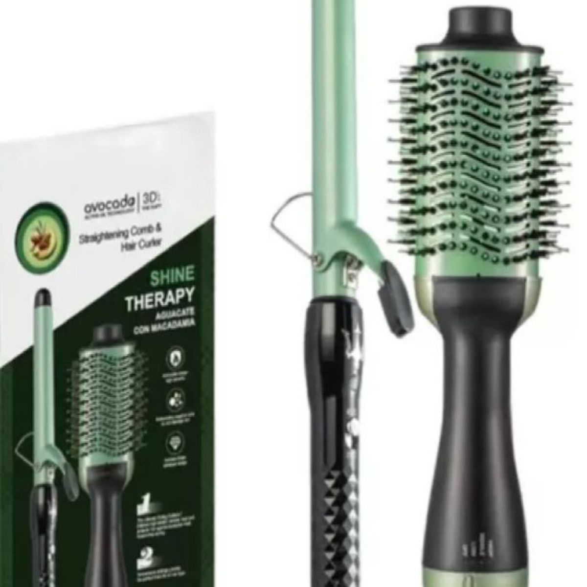 LEMMAN - Combo Cepillo Secador Para Cabello Y Pinza Rizadora Aguacate