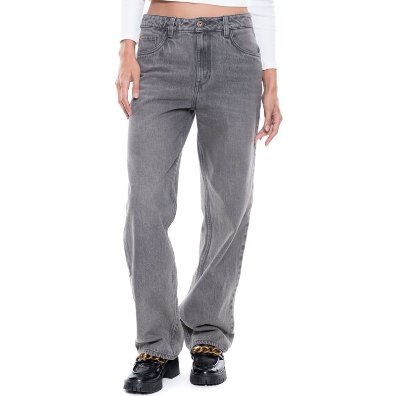 COLOR BLUE - High Waist Wide Leg Jeans Tono Medio