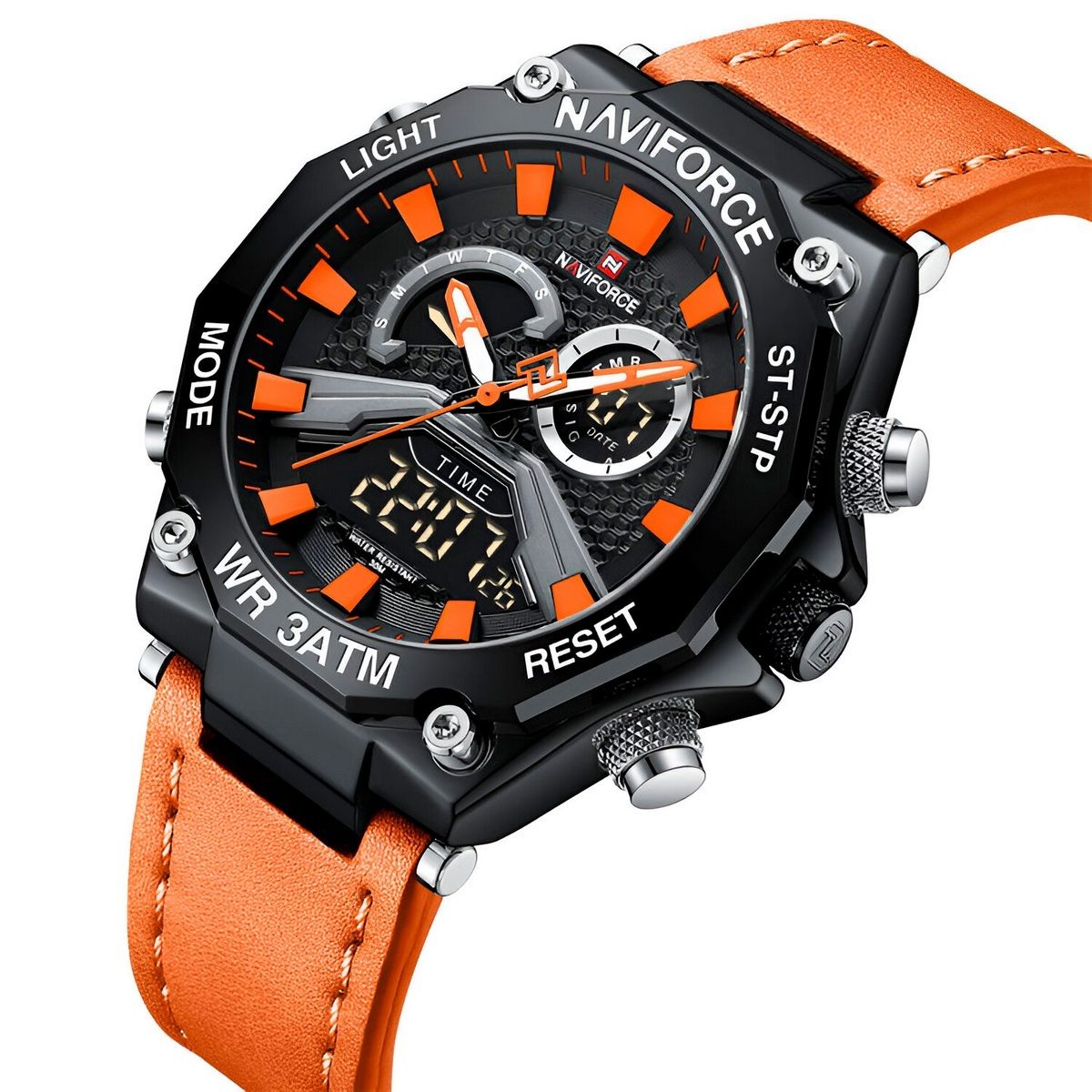 NAVIFORCE - Reloj Naviforce Casual Nf9220 Crono Hombre Cuero + Estuche