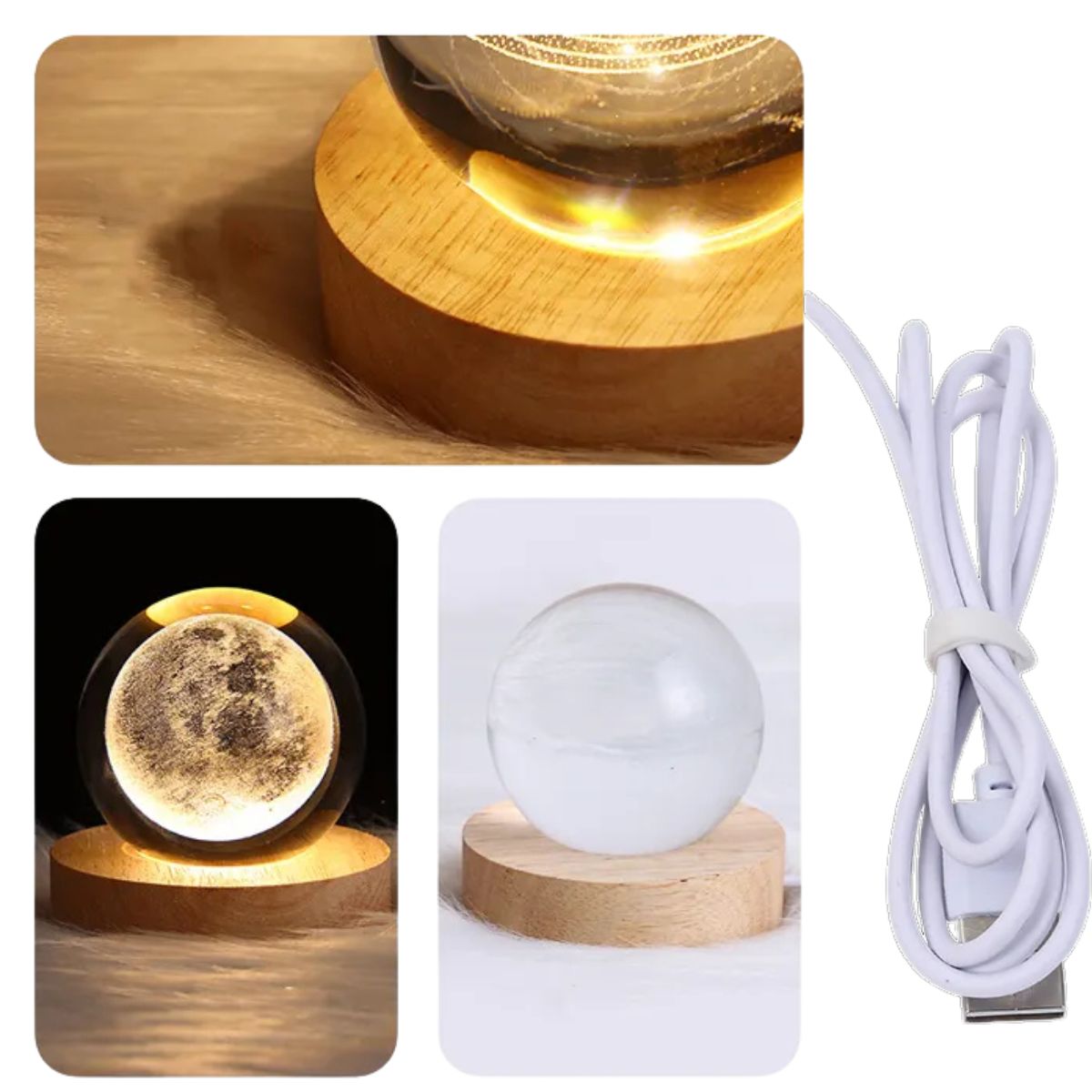 D LIGHT - Lampara Led 3d Esfera de Cristal 8cm