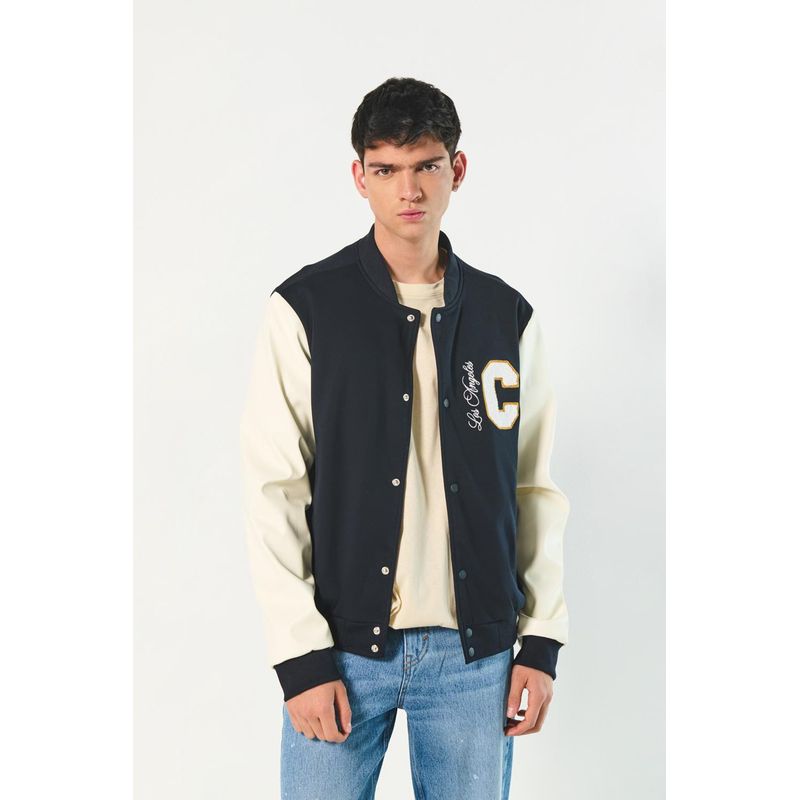 KOAJ - KOAJ Chaqueta bomber azul intensa con diseño college HOMBRE