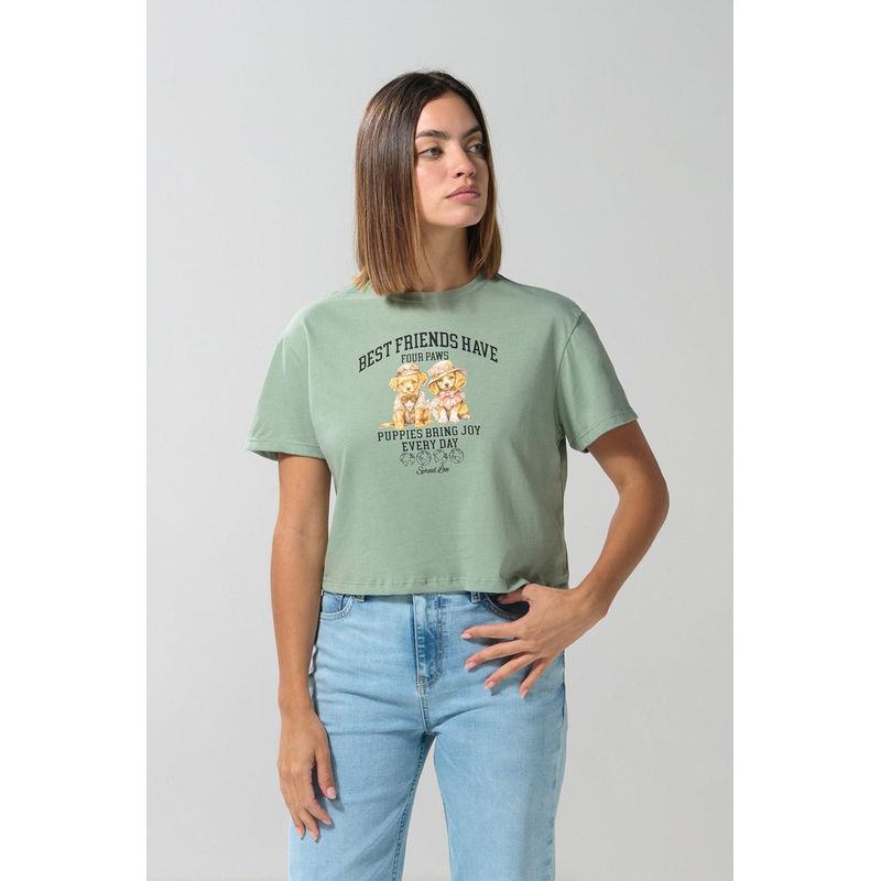 KOAJ - KOAJ Camiseta para mujer manga corta unicolor, crop top cuello MUJER
