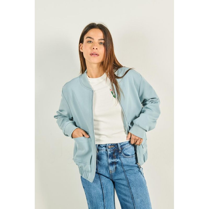 KOAJ - KOAJ Chaqueta bomber verde clara con bolsillos de ribete MUJER