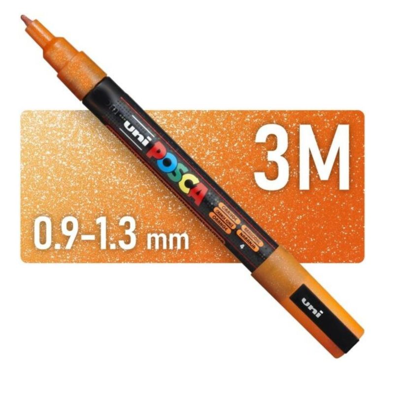 KORES - Marcador Uni Posca Pc-3m Pintura Acrilica Naranja Glitter