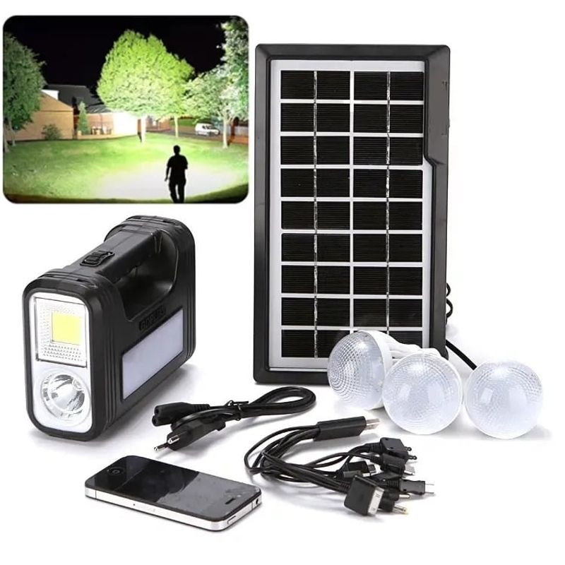 GENERICO - Kit Linterna Led Panel Solar 3 Bombillas Usb Radio Mp3