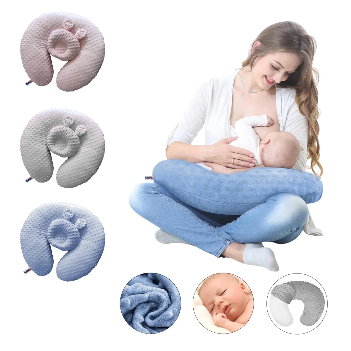 BABY ON - Almohada Cojin Materno De Lactancia Multiusos Azul