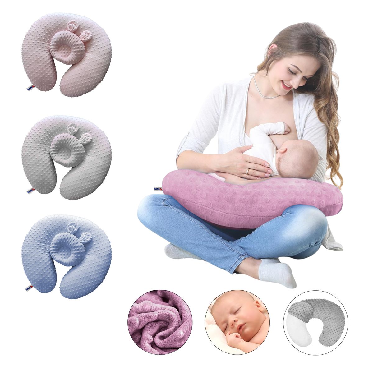 BABY ON - Almohada Cojin Materno De Lactancia Multiusos Rosa
