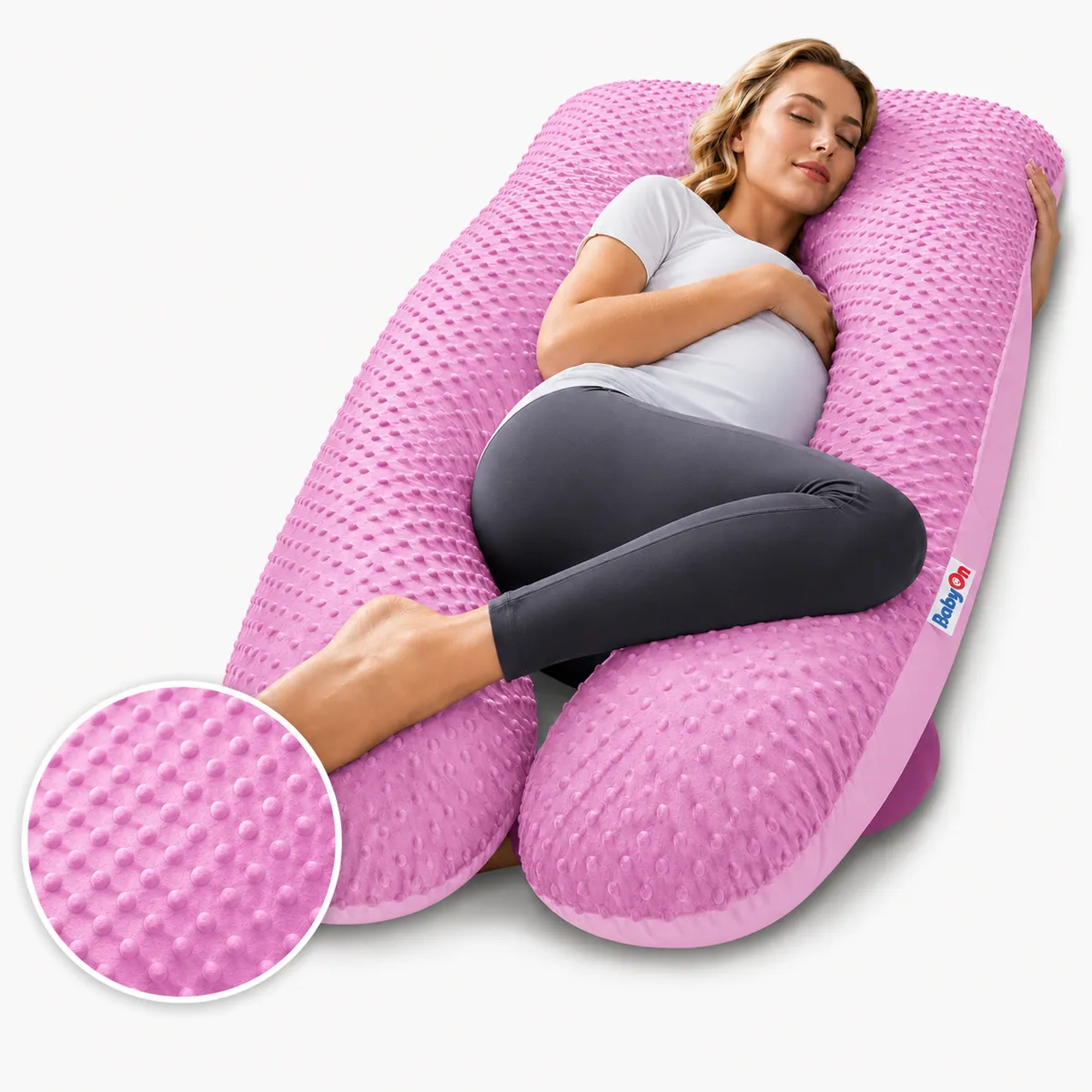 BABY ON - Cojin Almohada Ortopédica De Embarazo y Descanso BabyOn Maternidad Cuerpo Entero Color Rosa
