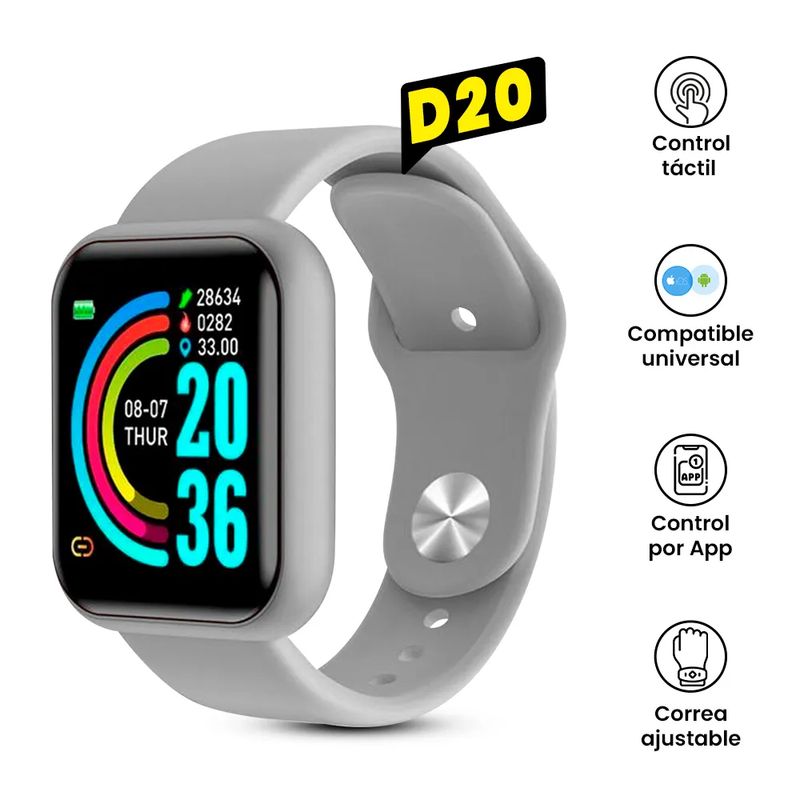 GENERICO - Smart Watch Reloj Inteligente D20 Regalo Niños Hombre Mujer Gris