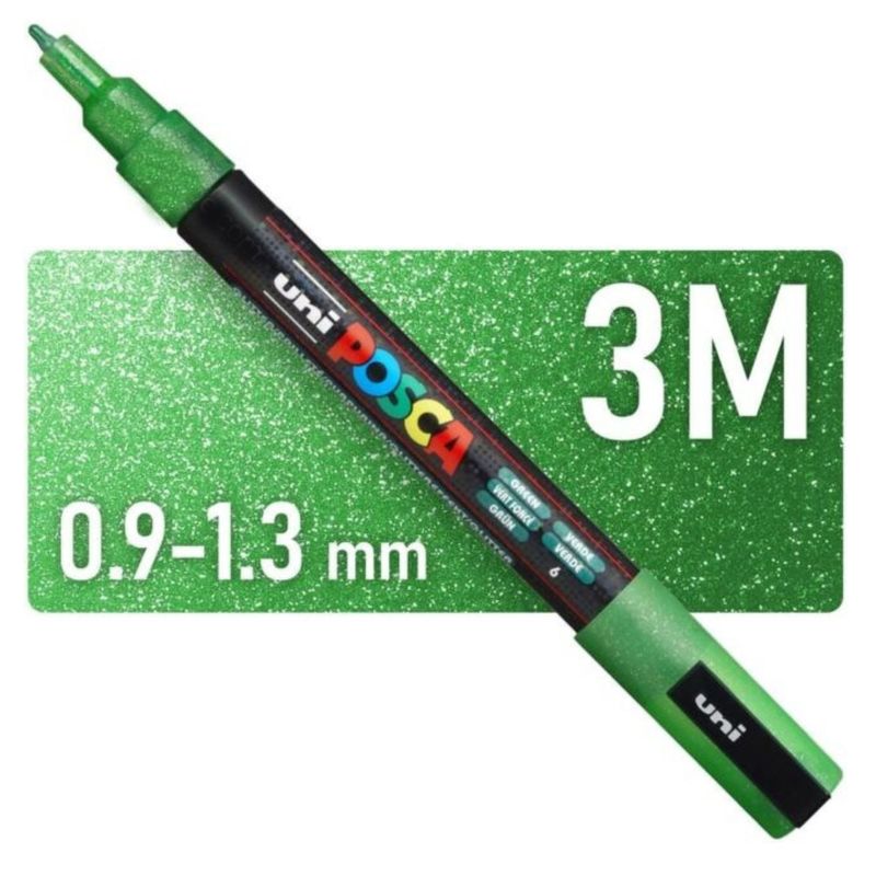 KORES - Marcador Uni Posca Pc-3m Pintura Acrilica Verde Glitter