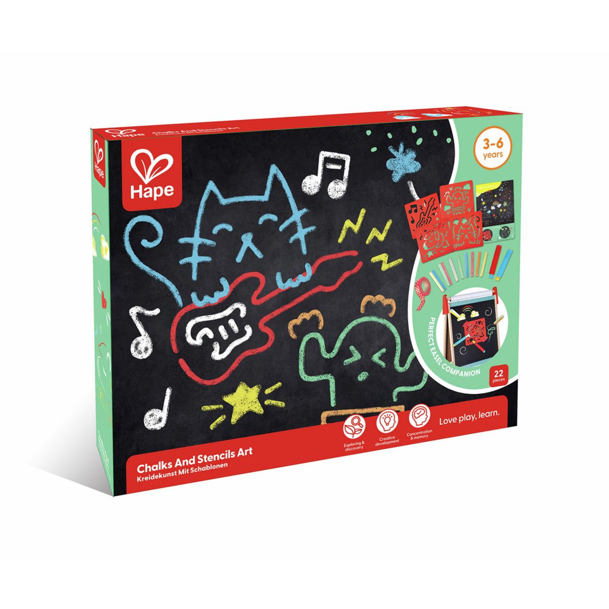 HAPE TOYS - SET DE ARTE PARA NIÑOS CON PLANTILLAS STENCILS Y TIZAS HAPE