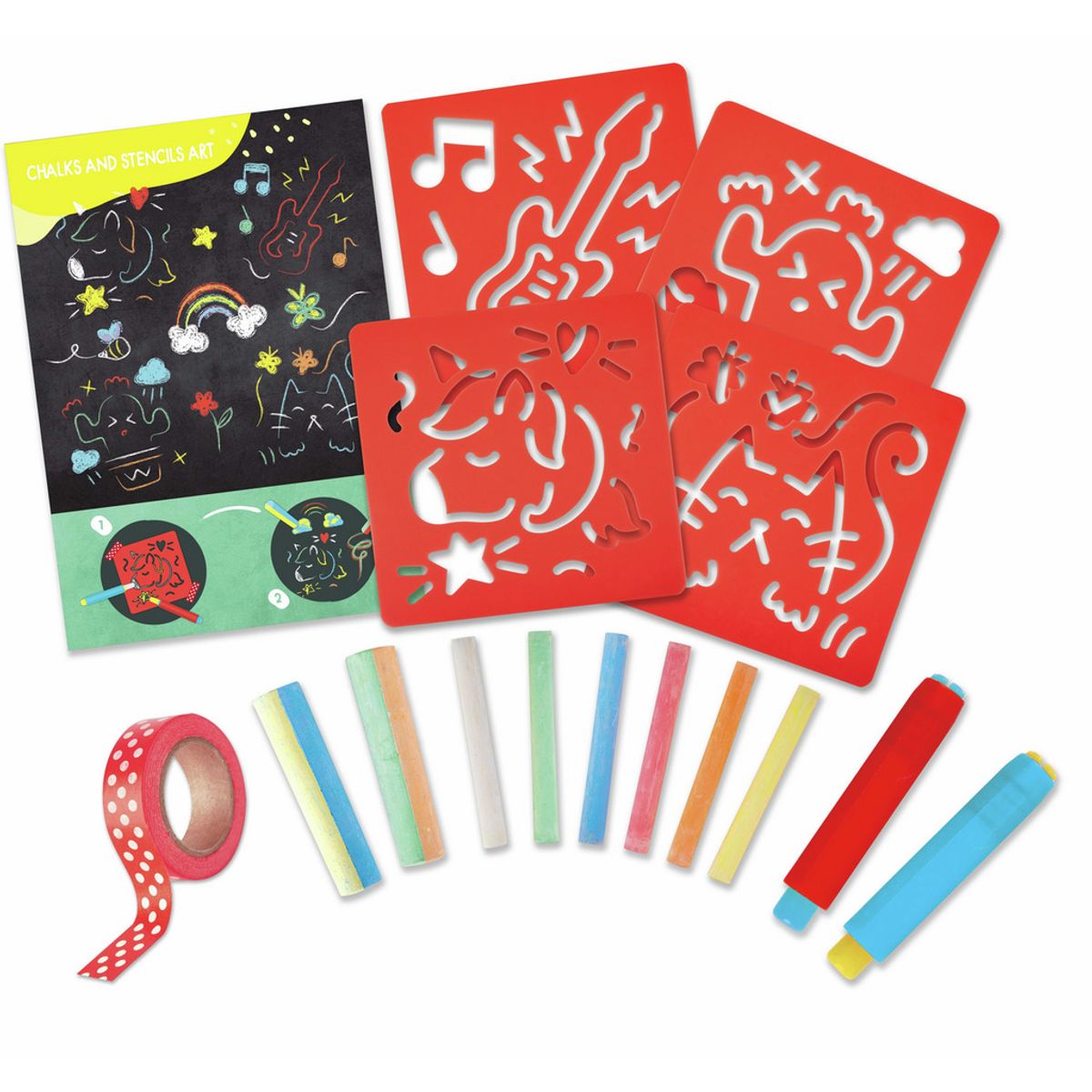 HAPE TOYS - SET DE ARTE PARA NIÑOS CON PLANTILLAS STENCILS Y TIZAS HAPE