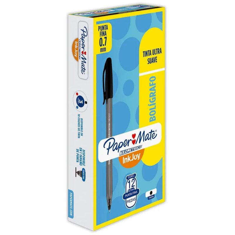 PAPER MATE - Bolígrafo Kilométrico Punta Fina Negro x 12 Unidades