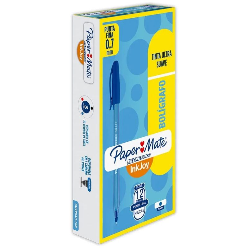 PAPER MATE - Bolígrafo Kilométrico Punta Fina Azul x 12 Unidades