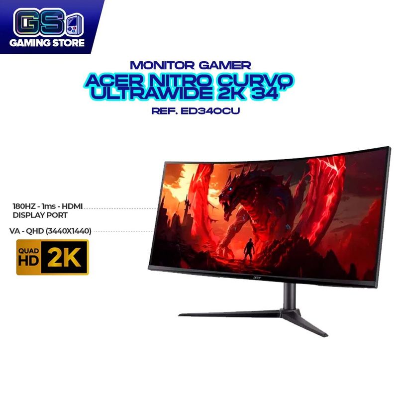 ACER - MONITOR GAMER - ACER NITRO CURVO ULTRAWIDE 2K 34” PANEL VA - QHD