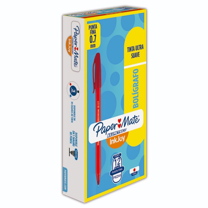 PAPER MATE - Bolígrafo Kilométrico Punta Fina Rojo x 12 Unidades