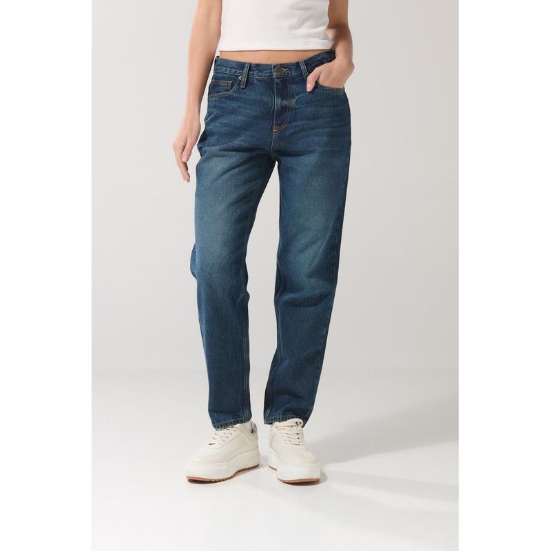 KOAJ - KOAJ Jean balloon azul oscuro tiro alto con desgastes localiza MUJER