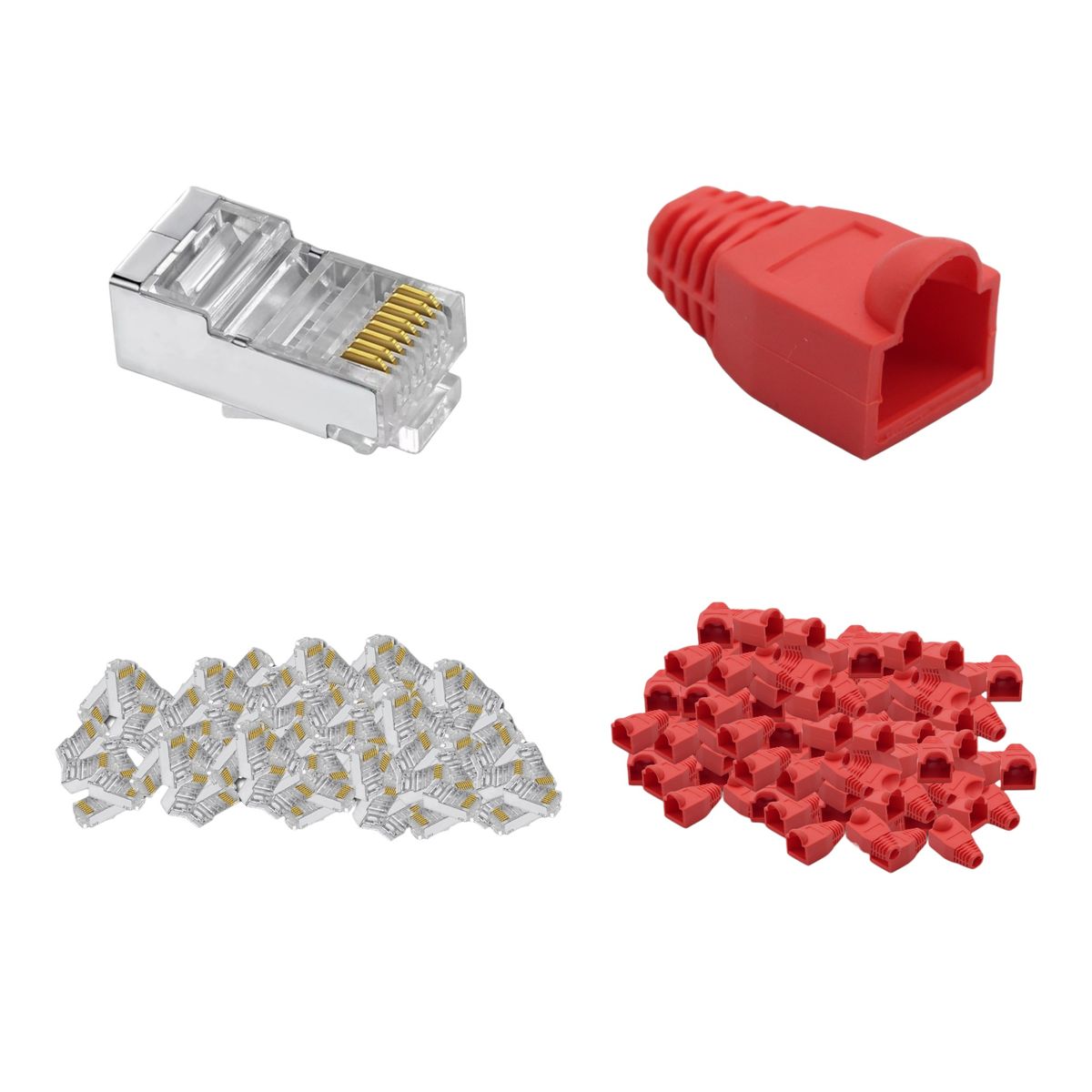 VCP - Plug Rj45 Cat 5e Cable UTP + Bota protectora rojo X 100
