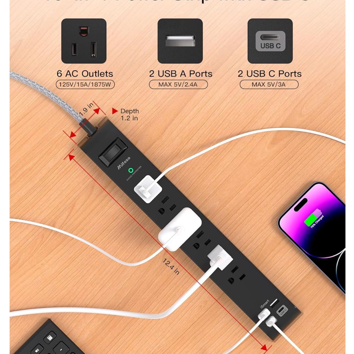 GEF - Extension Electrica Multitoma Enchufe Plano Cortapicos 3met