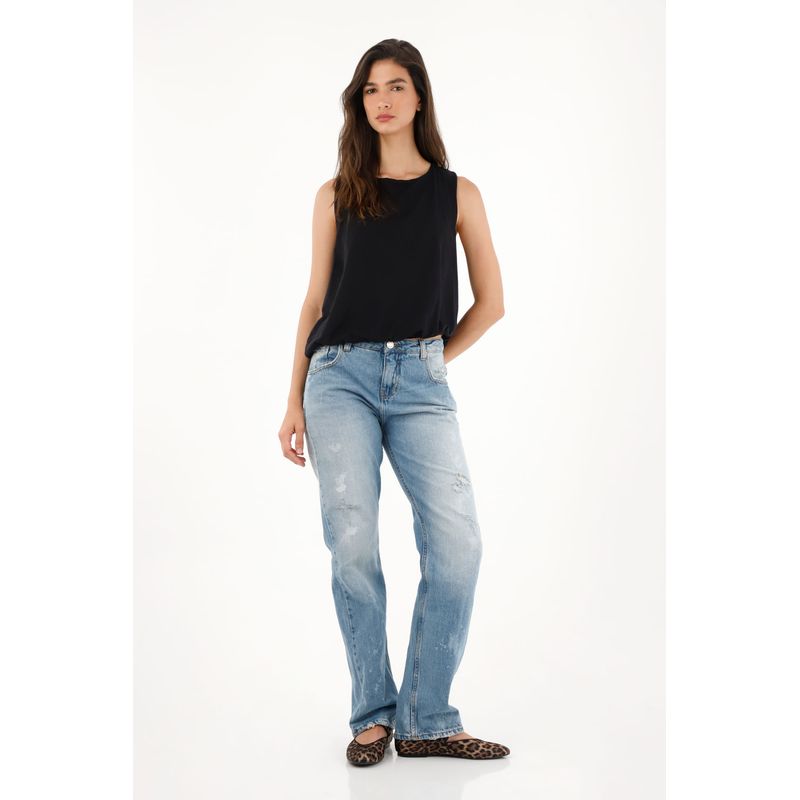 TENNIS - Jean Recto con pigmento blanco para mujer