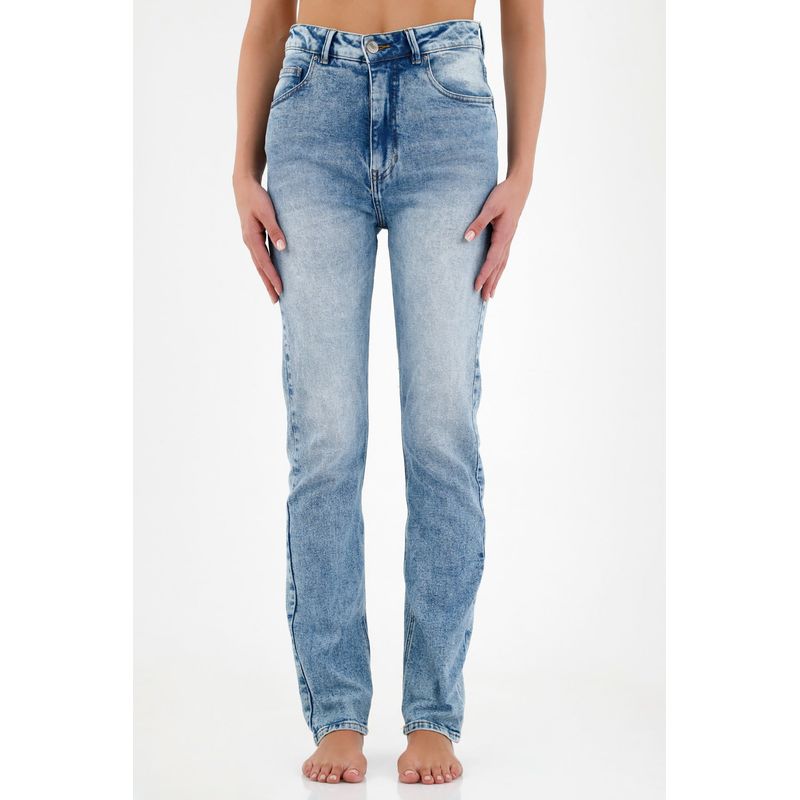 TENNIS - Jean de tiro alto azul para mujer