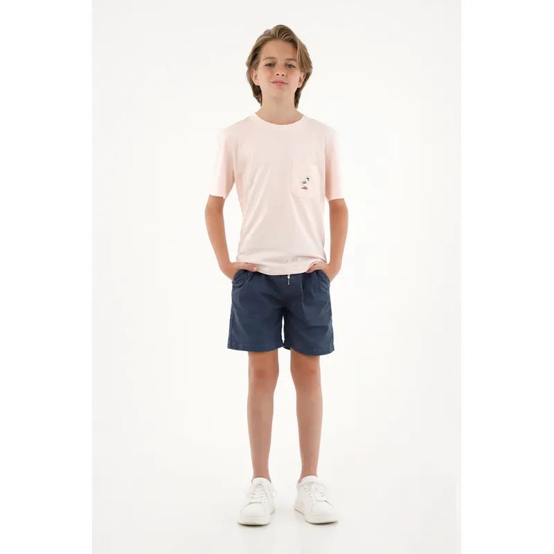 TENNIS - Camiseta rosada con bordado y bolsillo para niño