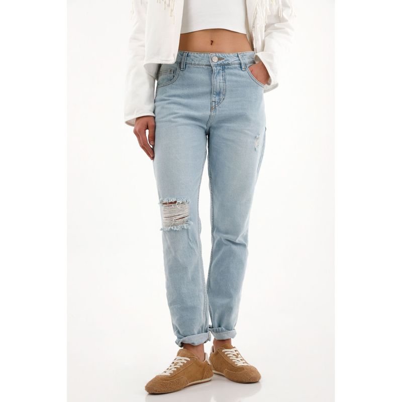 TENNIS - Jean azul con rotos localizados para mujer