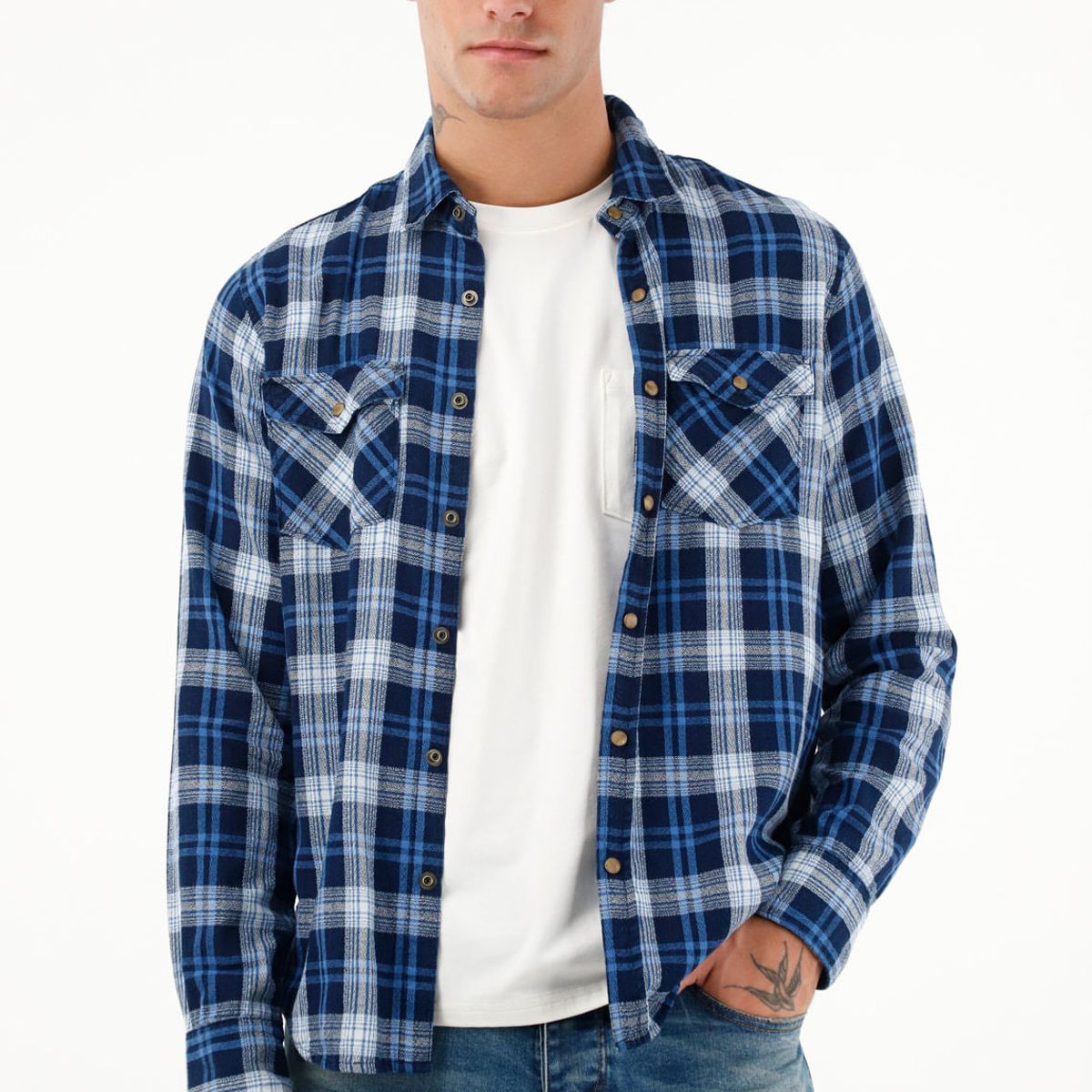 TENNIS - Camisa de diseño a cuadros azul para hombre