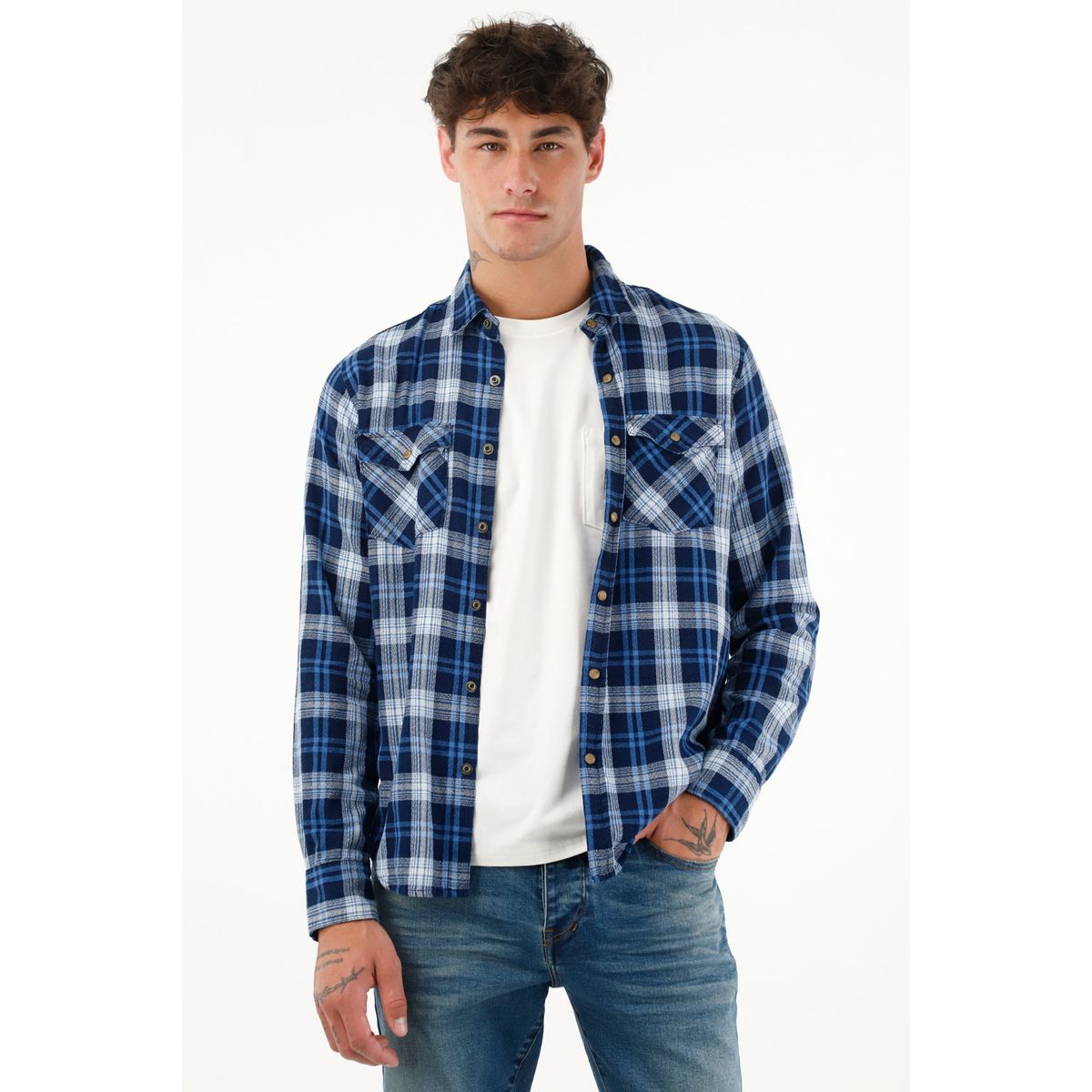 TENNIS - Camisa de diseño a cuadros azul para hombre