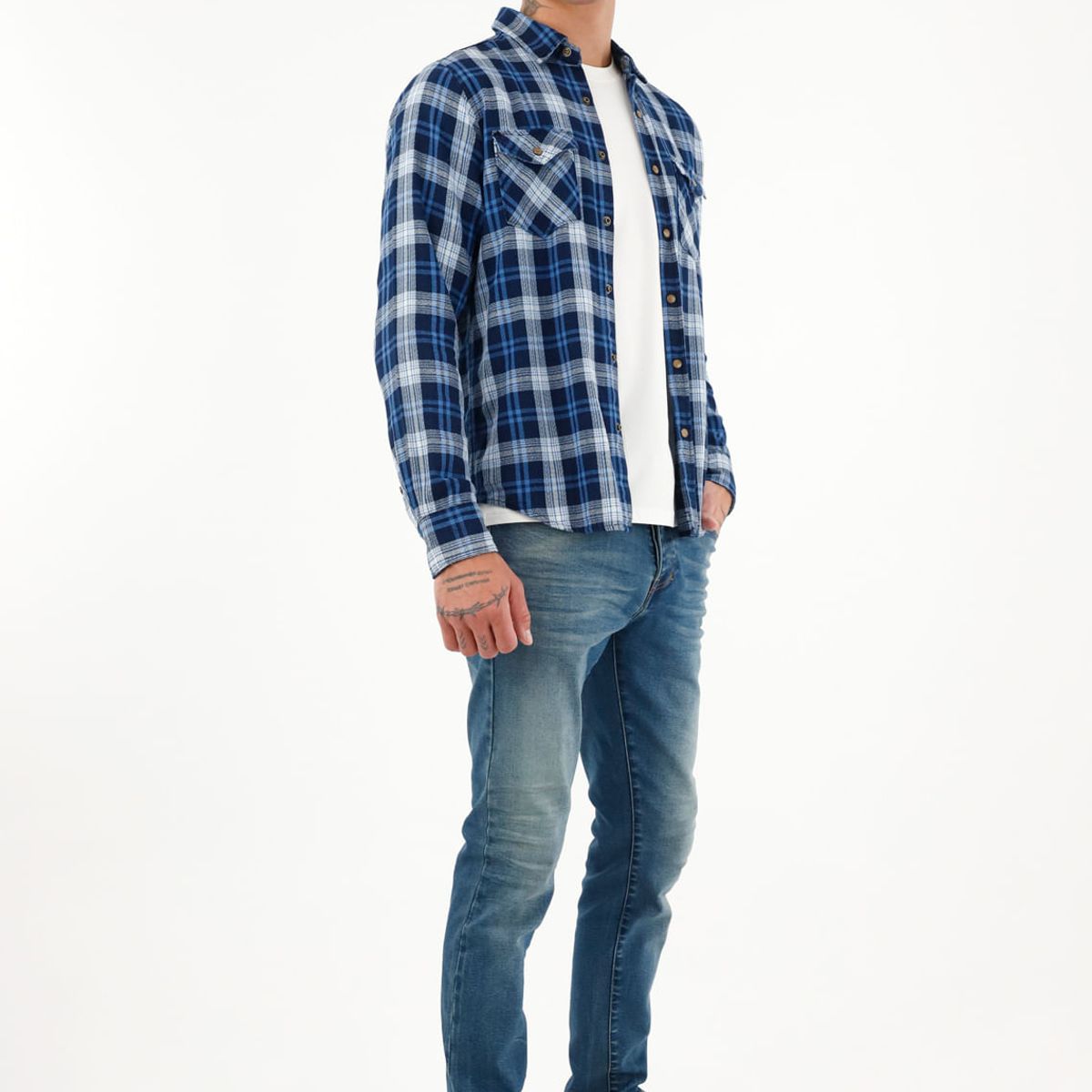 TENNIS - Camisa de diseño a cuadros azul para hombre