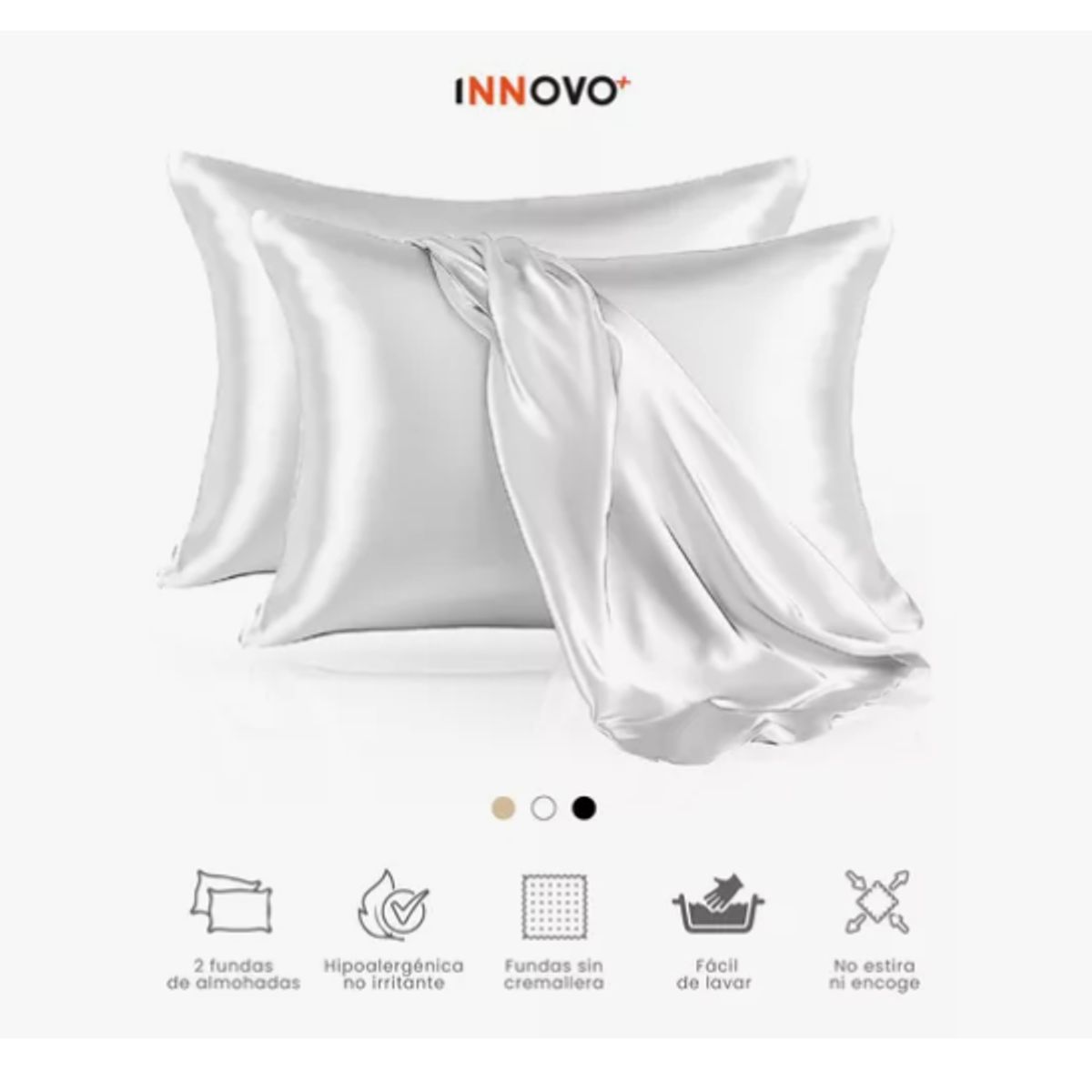 INNOVA - Fundas Para Almohada Satín Seda Cuida Cabello Piel Anti Friz Blanco