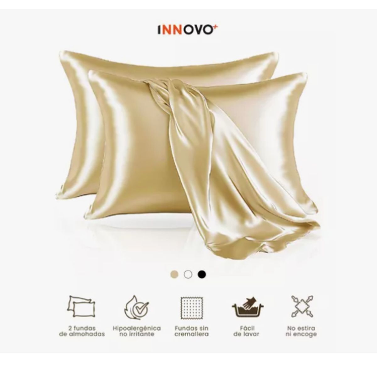 INNOVA - Fundas Para Almohada Satín Seda Cuida Cabello Piel Anti Friz Gold
