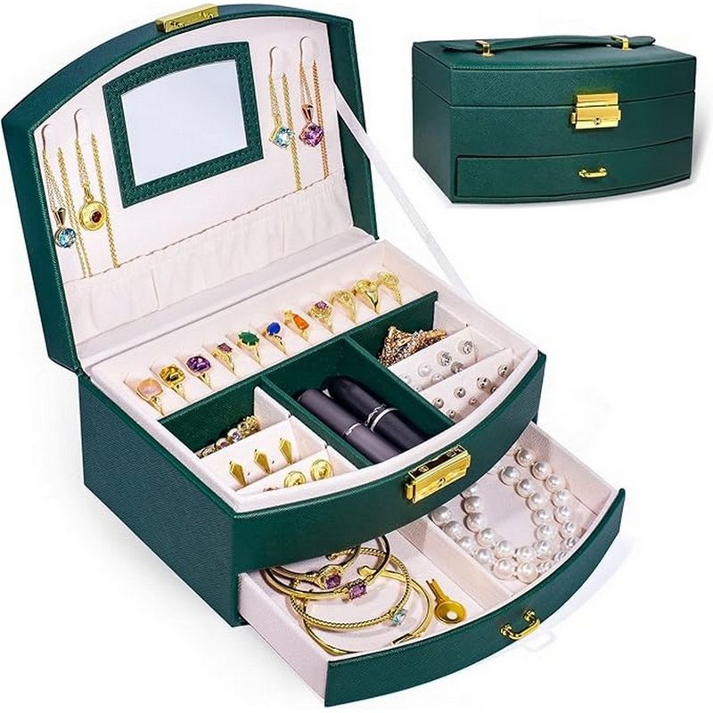 GENERICO - Joyero Organizador Estuche Para Joyería Con Espejo + Llave