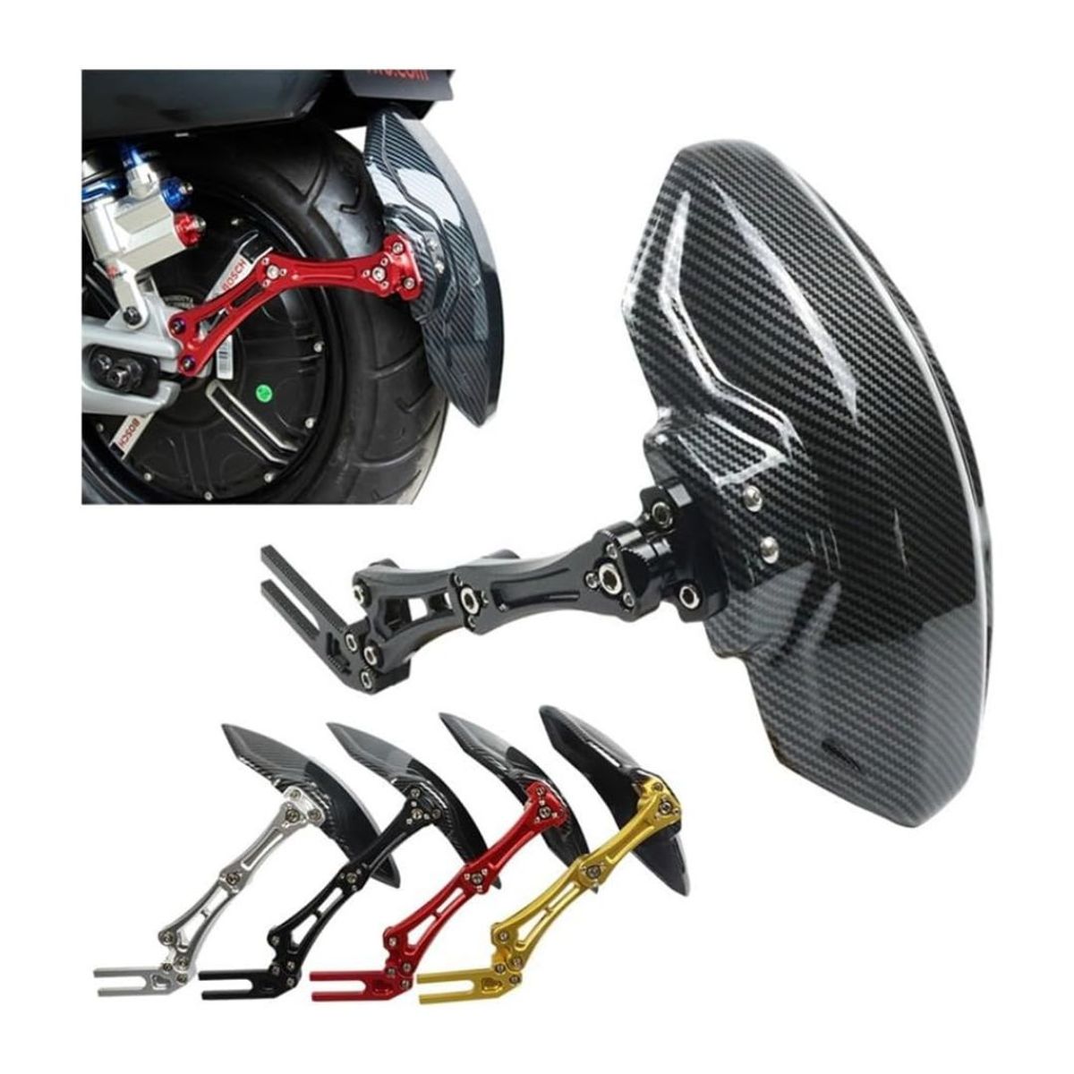 GENERICO - Guardabarro Monobrazo Fibra Carbono Motocicletas Universal