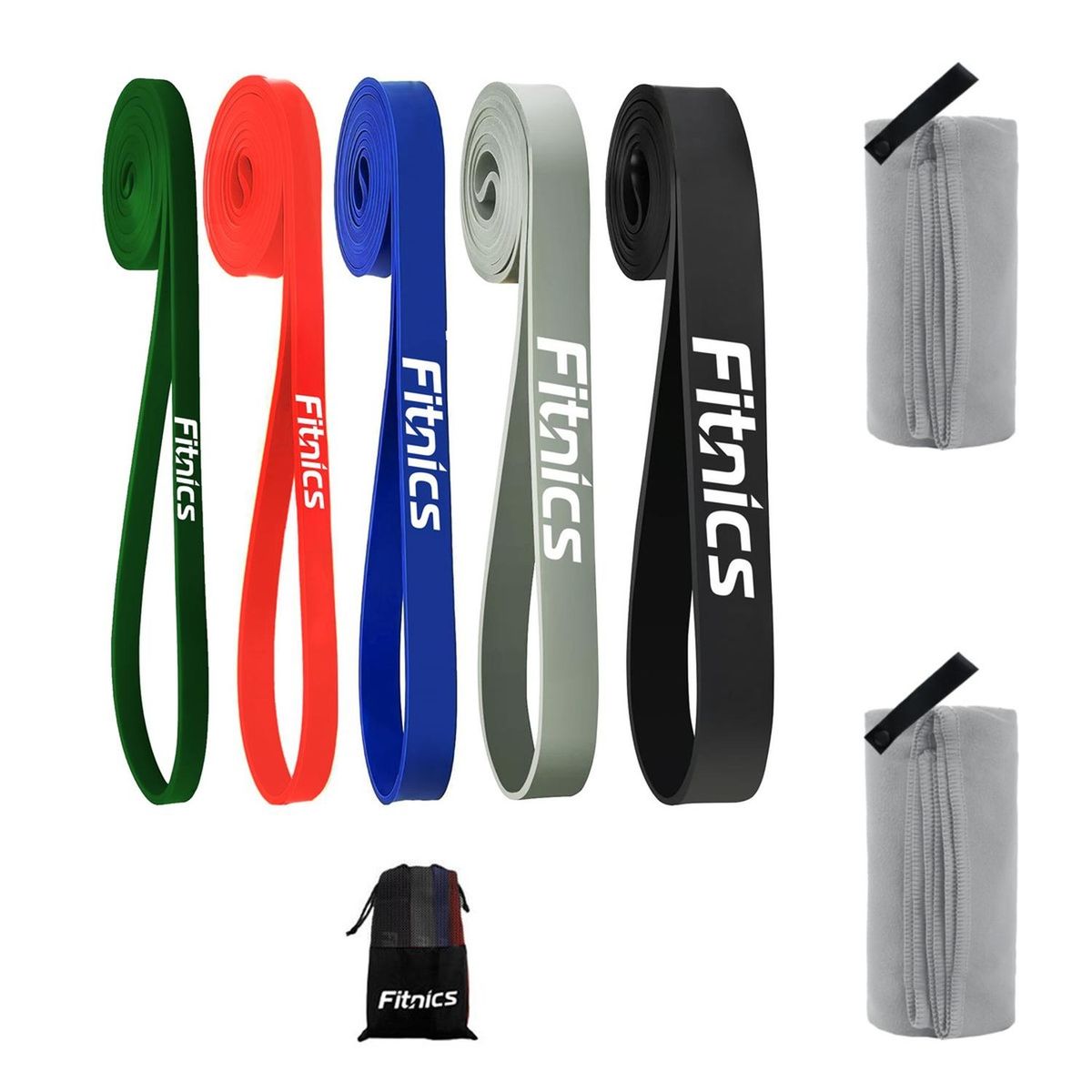 FITNICS - Bandas Elasticas Resistencia Fitnics Set X5 Gym Crossfit - Negro